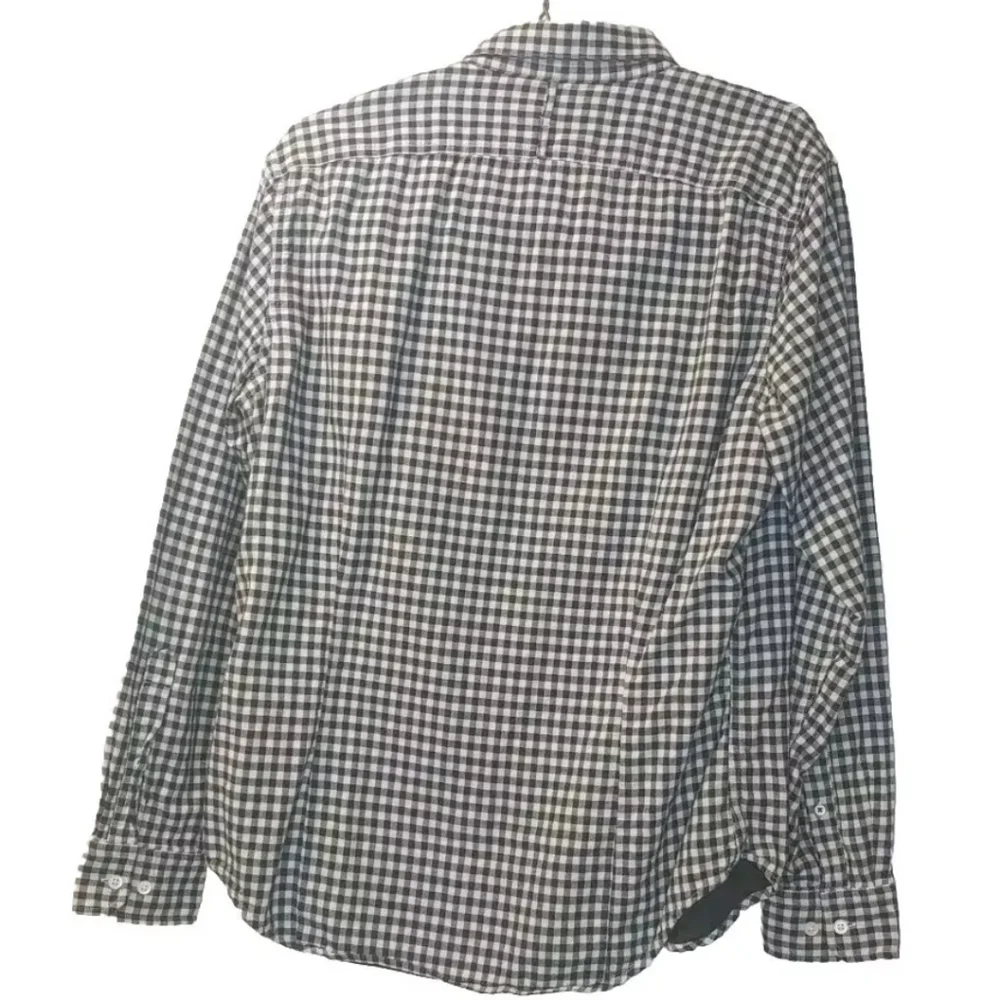 Banana Republic Flannel Shirt Men Large Preppy Black Micro Check Tailored Slim
